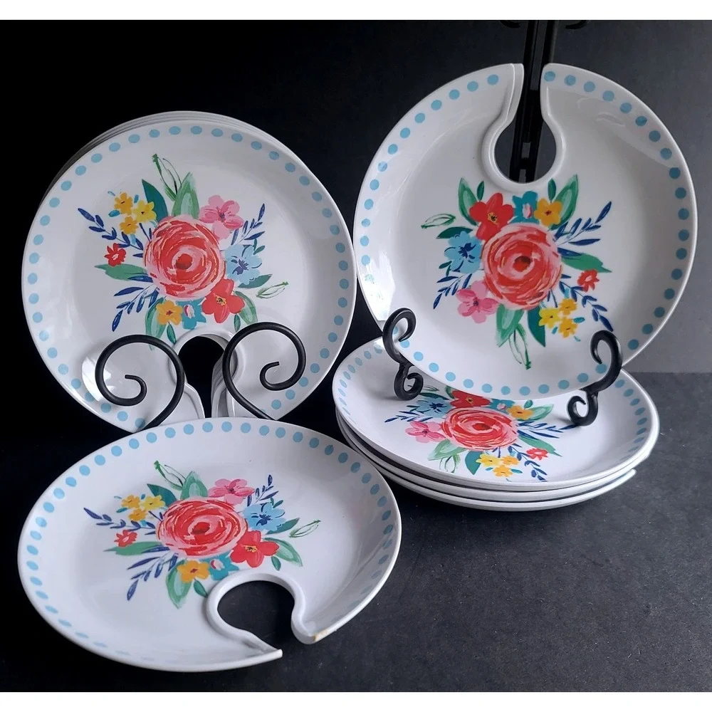 Pioneer Woman Melamine Mingling Board Appetizer & Wine Glass‎ Party Plates 8ct